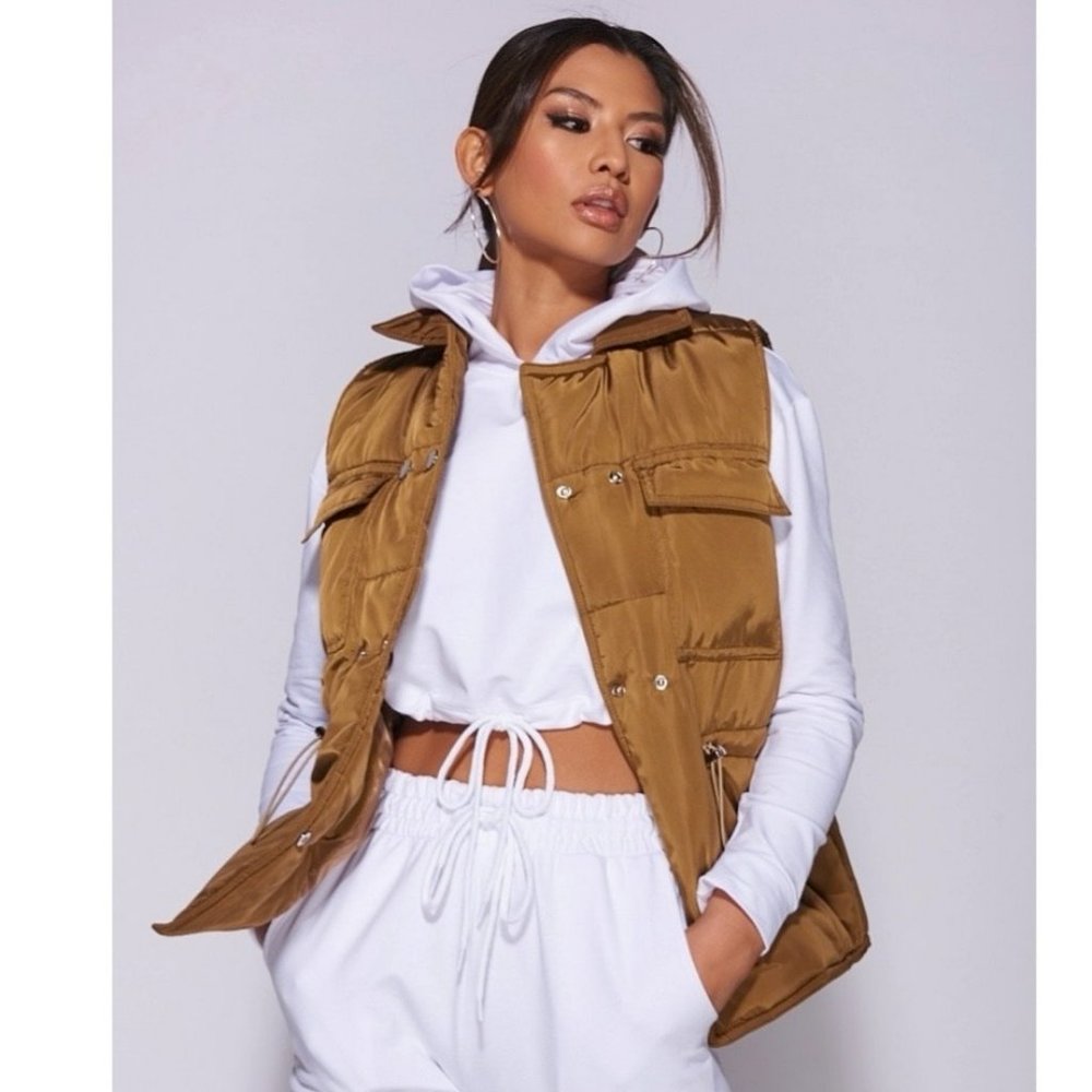 Sleeveless Collared Double Breasted Padded Puffer Jacket Vest Gilet - Picture 5 of 13